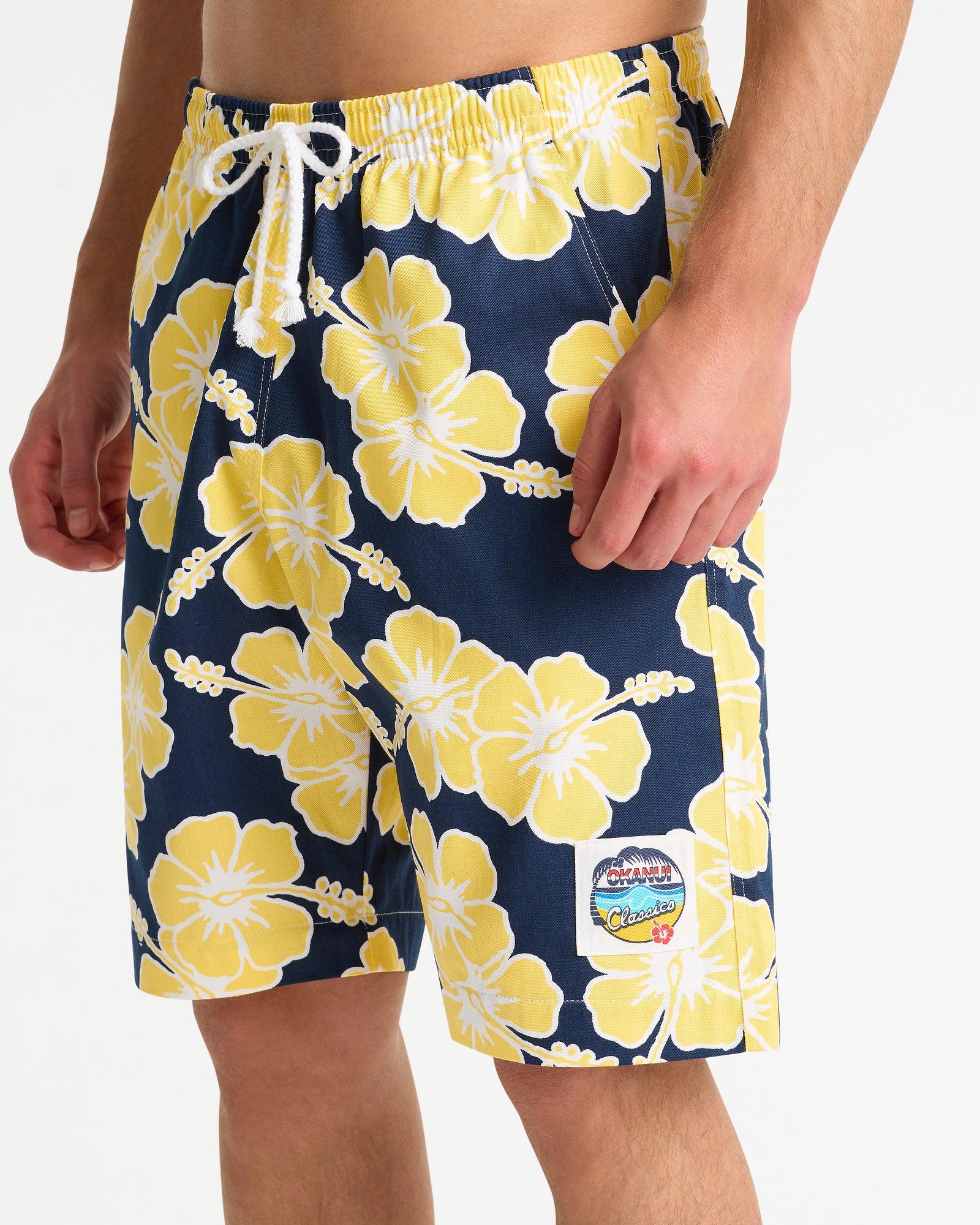 Mens Classic Shorts - Hibiscus Tri Colour-Navy Sun White - Image 2