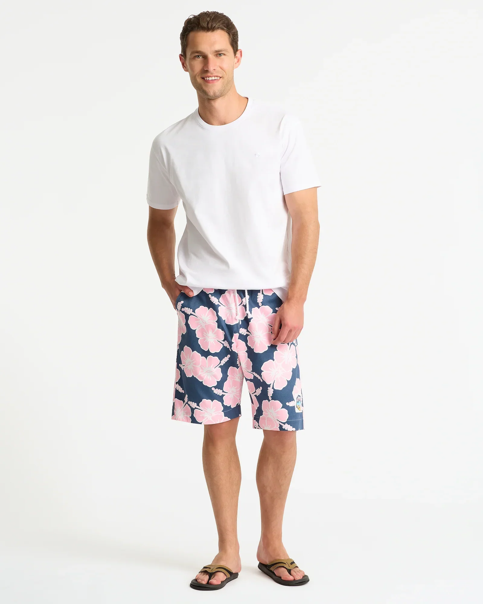 Mens Classic Shorts - Hibiscus Tri Colour-Steel Pink White - Image 5