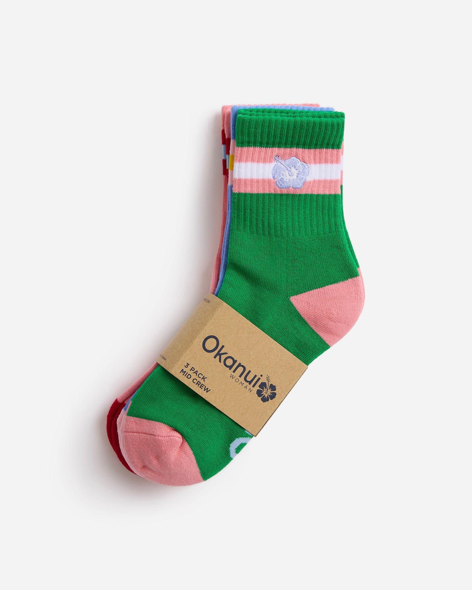 Womens 2 Tone Mid 3 Pk Socks - Blush Azure Emerald - Image 2