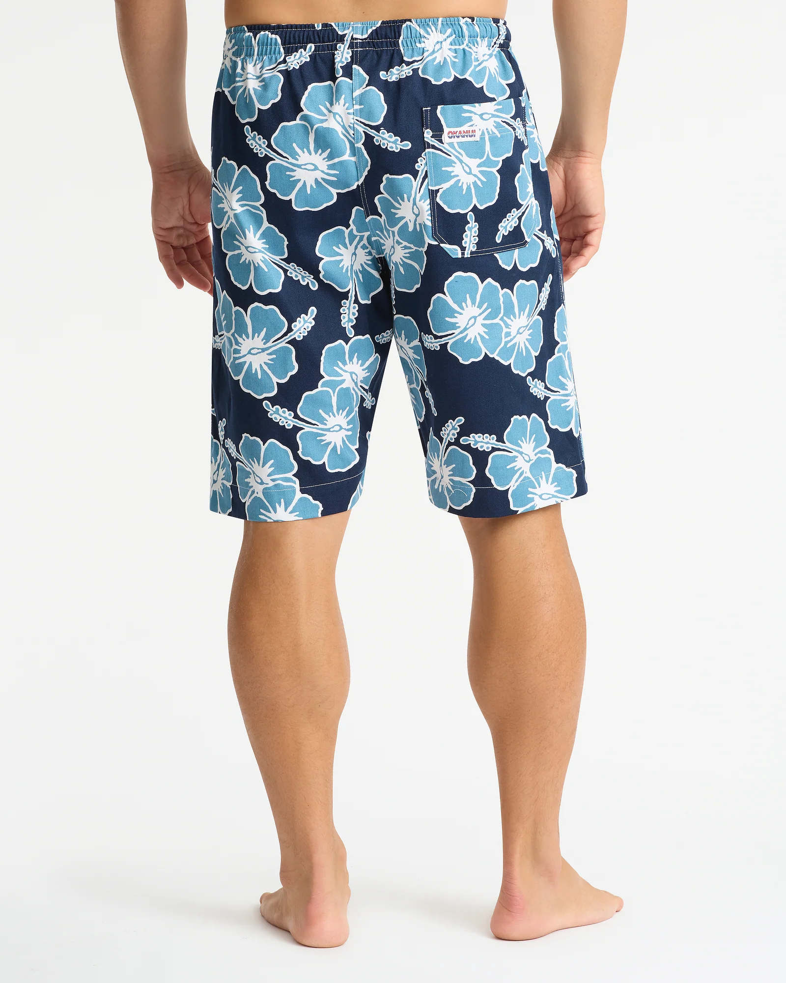 Mens Classic Shorts - Hibiscus Tri Colour - Navy Petrol White - Image 6