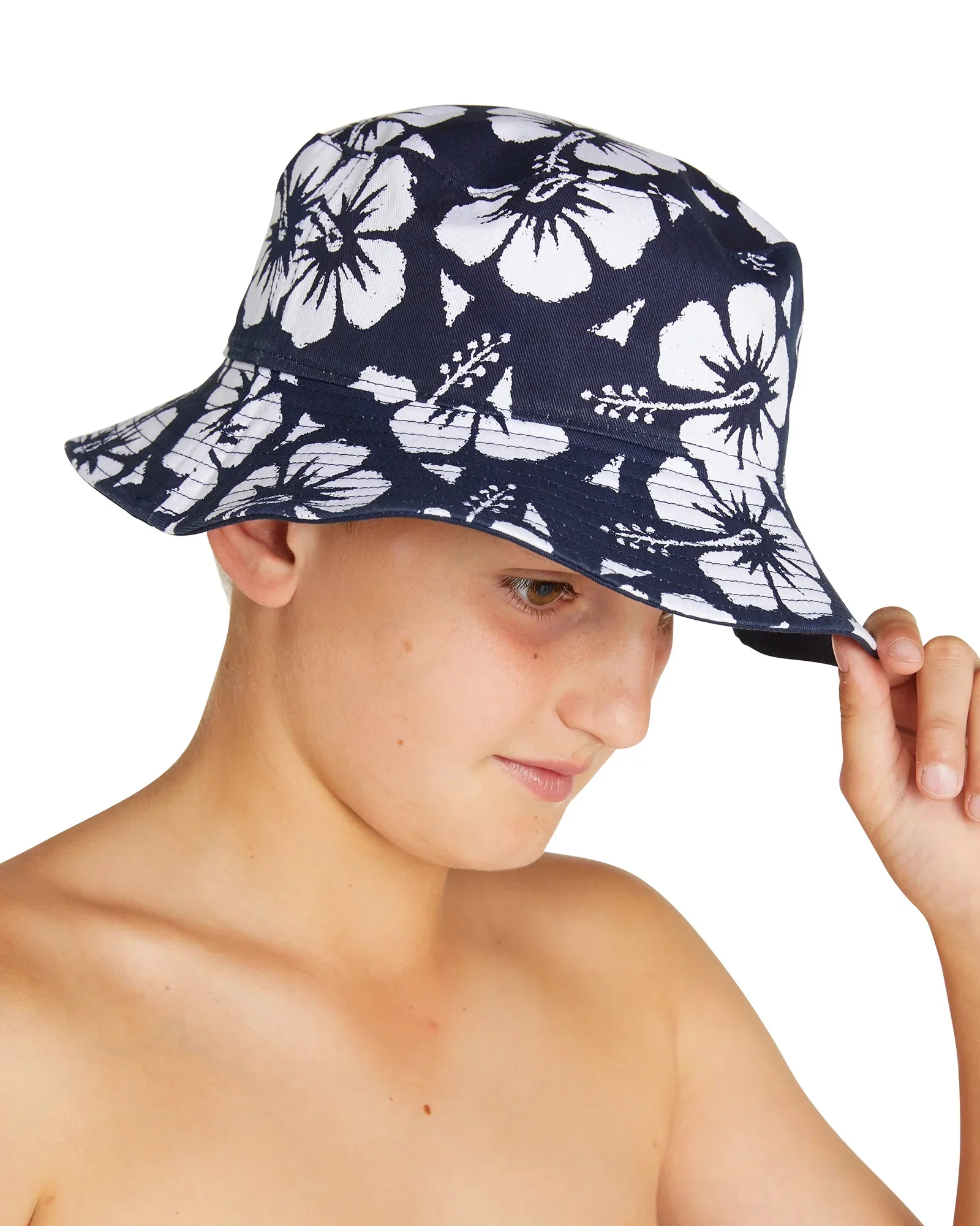 Boys Reversible Bucket Hat - Hibiscus Navy - Image 4