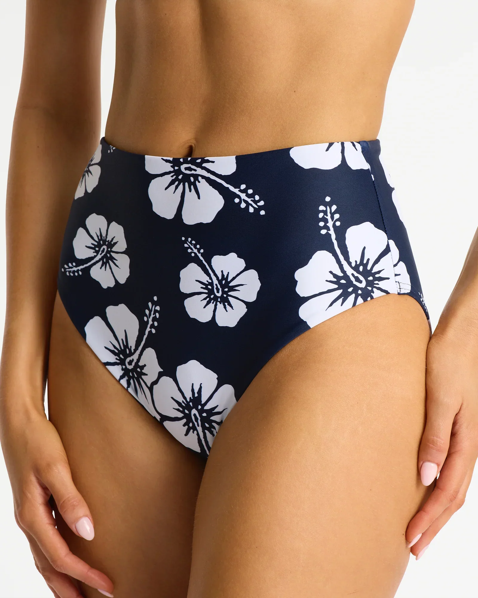 High Waist Bikini Bottom - Hibiscus Navy - Image 3