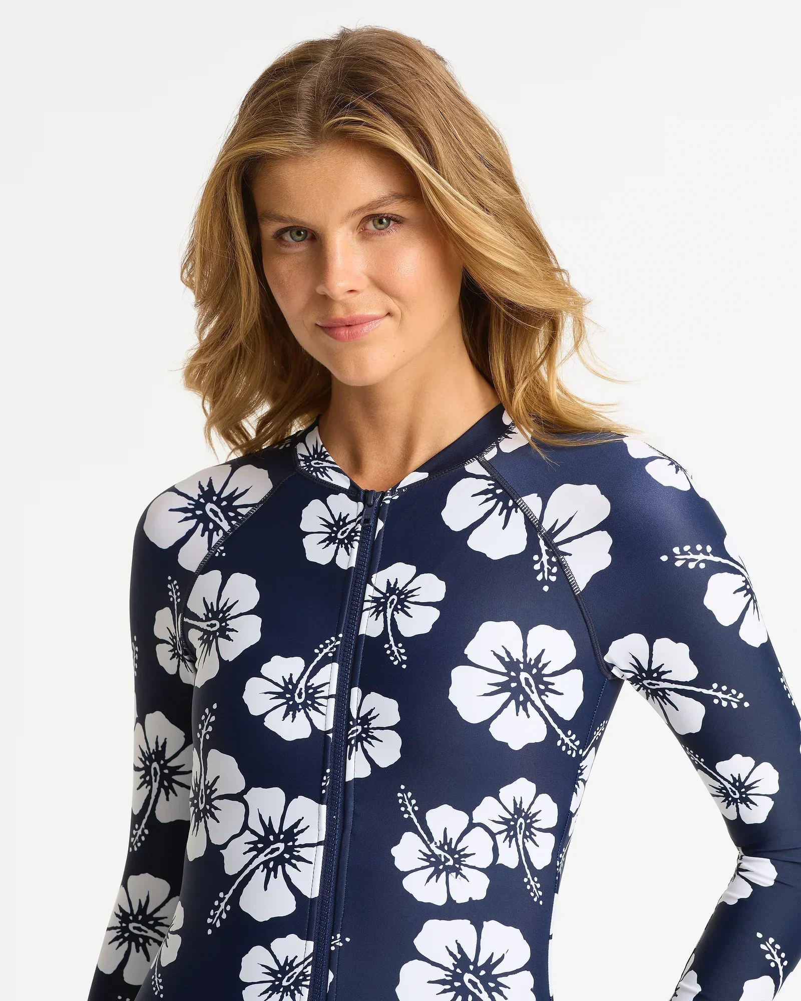 Womens Long Sleeve Swim Suit - Hibiscus Navy - Image 3
