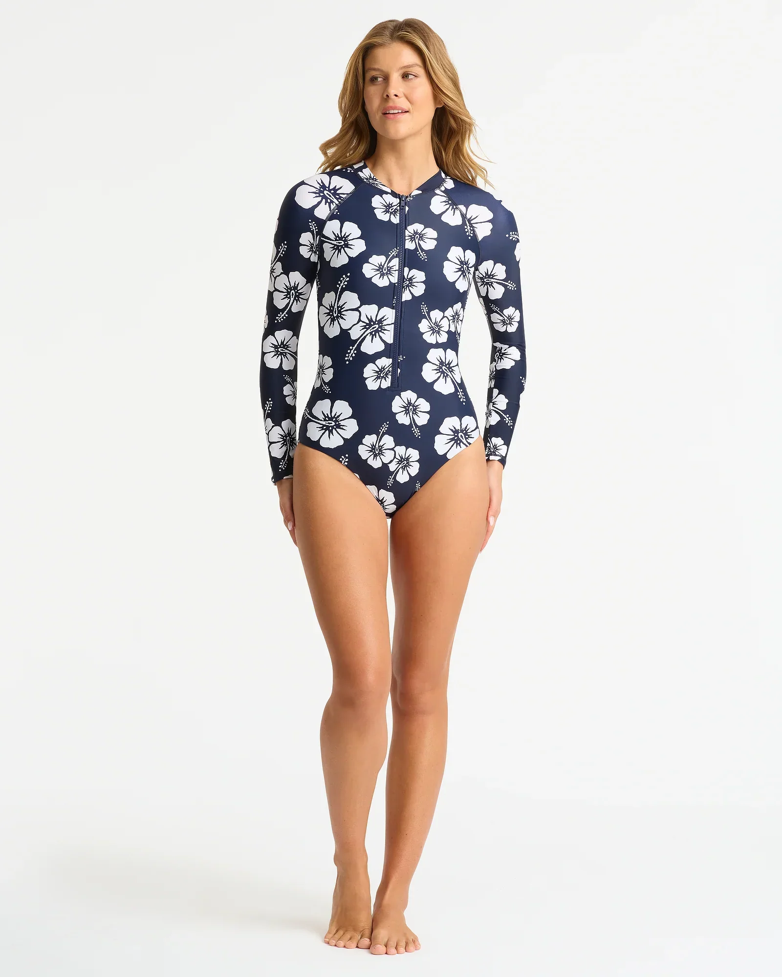 Womens Long Sleeve Swim Suit - Hibiscus Navy - Image 4