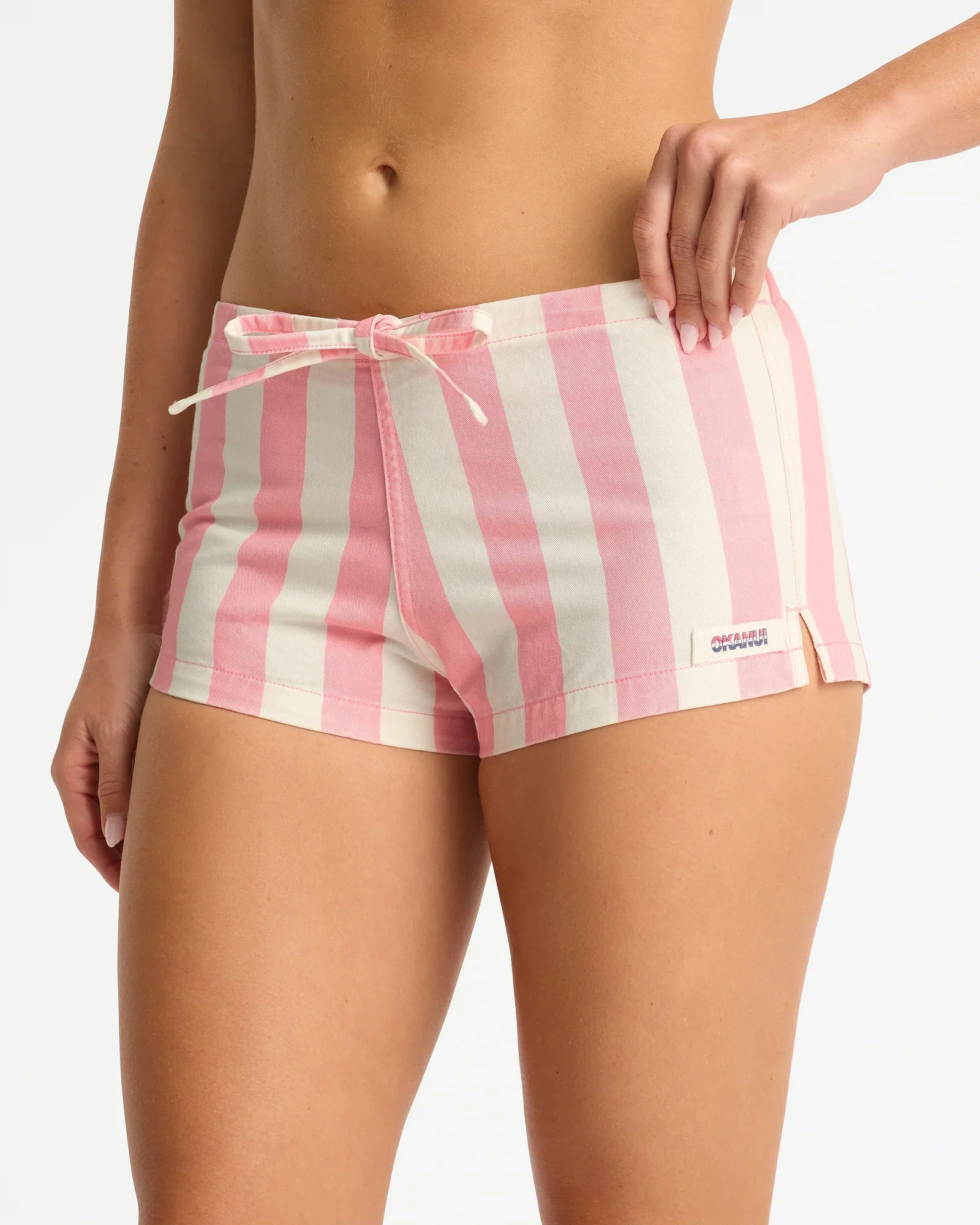 Womens Classic Stripe Mini Short - Pink White - Image 2